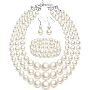 1920s Pearl Necklace for Women Costume Jewelry Set Faux Pearl Necklace Bracelet